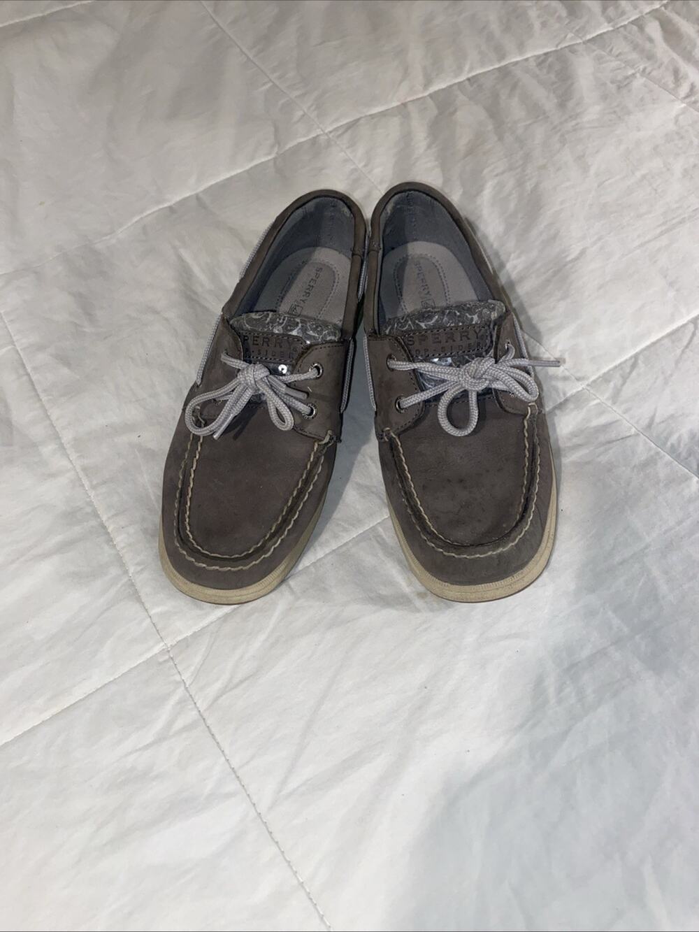 SPERRY Top-sider 2eye Grey Leather 7M Fashion Nautical Deck Shoes Sequin